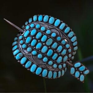 one vintage J.M. Begay Turquoise and Sterling Hair Piece